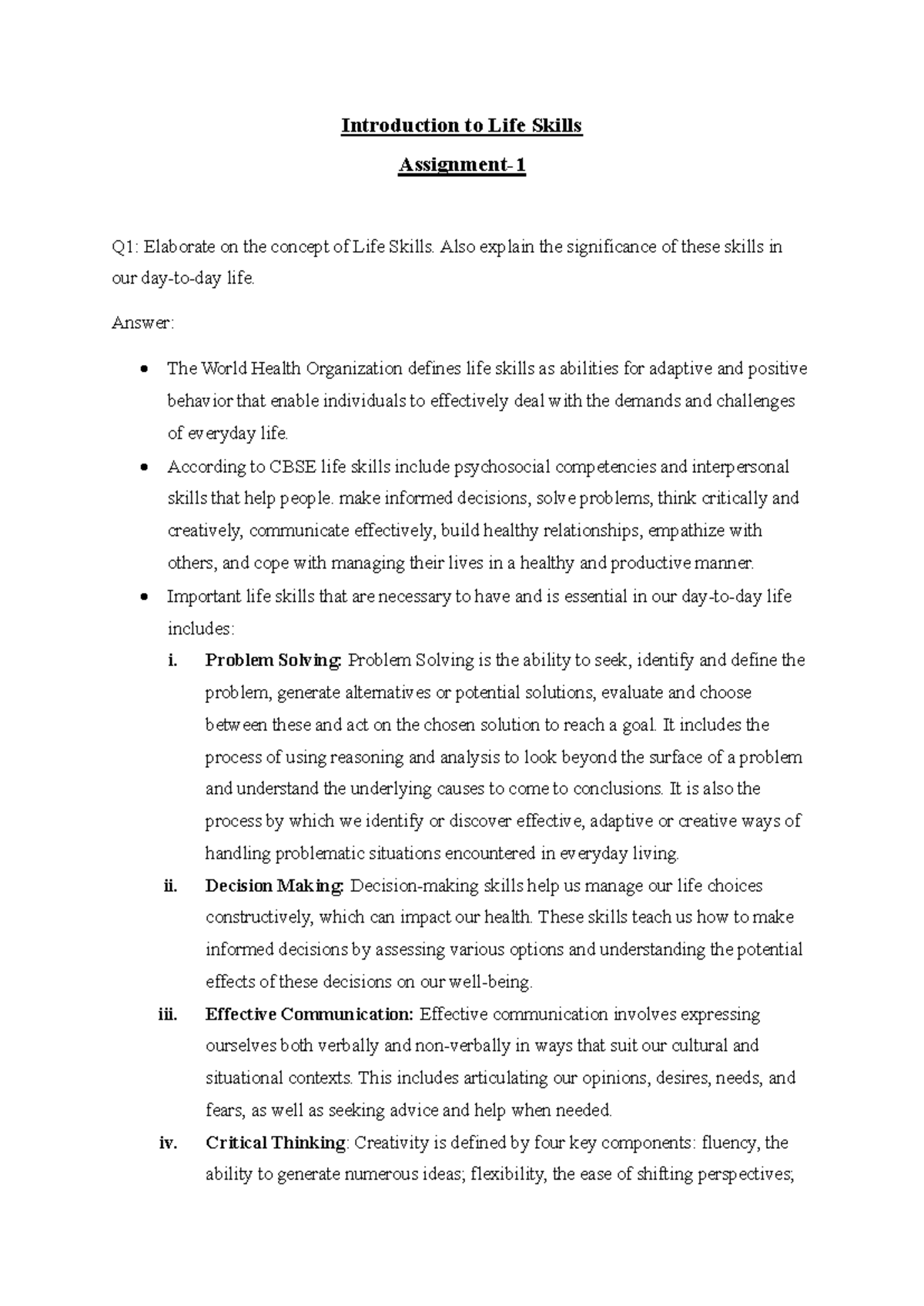A1 intr li 240807 142739 - Introduction to Life Skills Assignment- 1 Q1 ...
