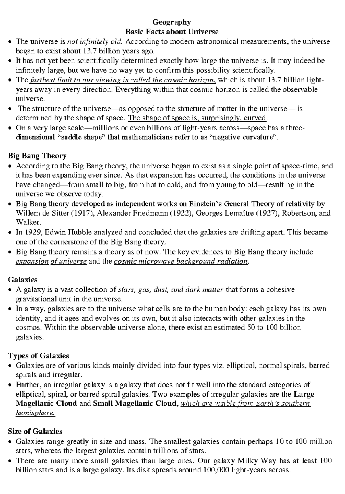 Geography Basic Facts about Universe1 Geography Basic Facts about