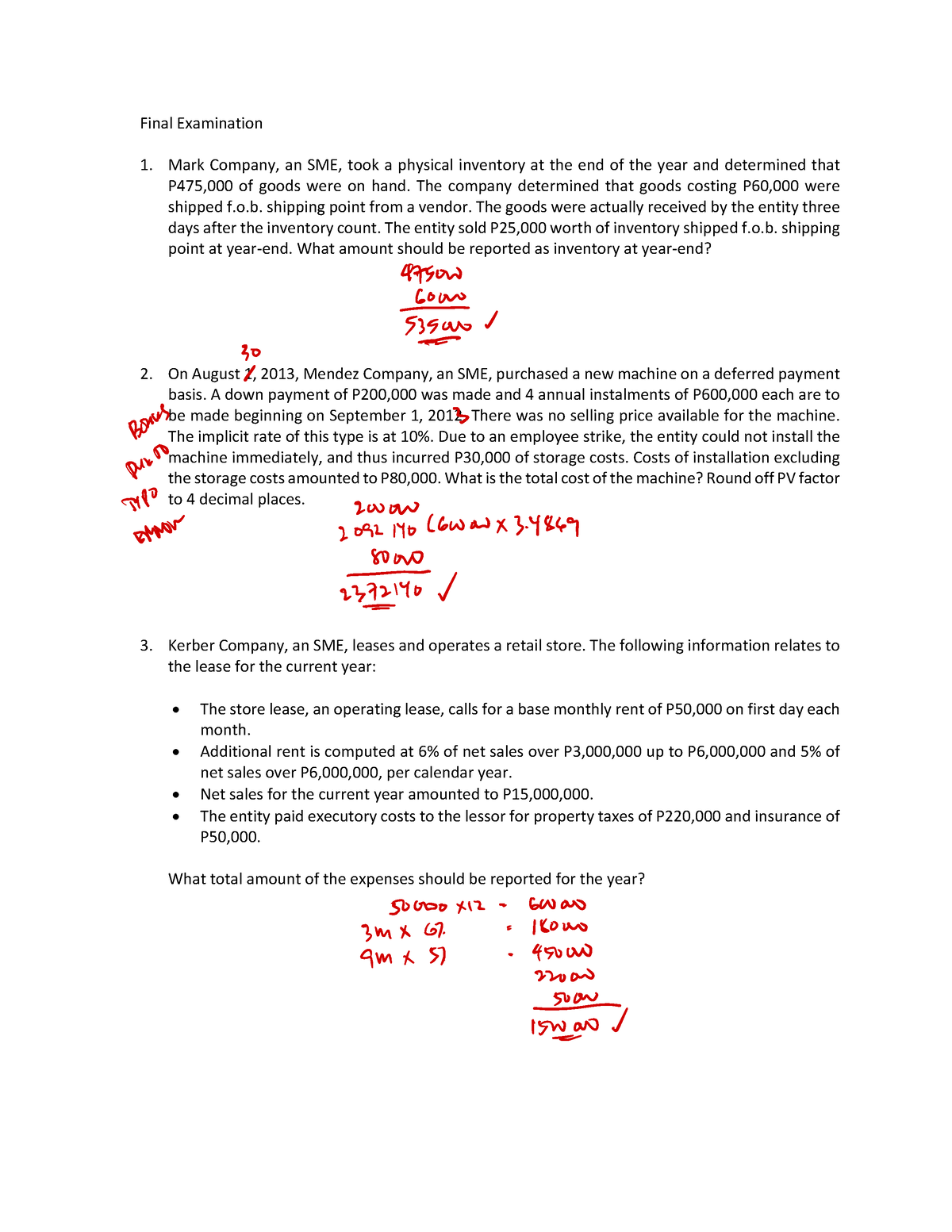 ACC 226 Final Exam Solution - Final Examination Mark Company, An SME ...