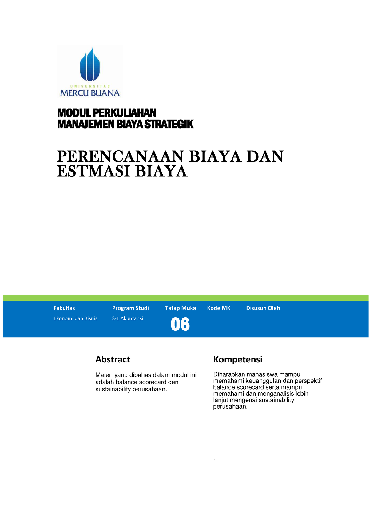 Modul Manajemen Biaya Strategik Perencanaan Biaya Dan Estimasi Biaya ...