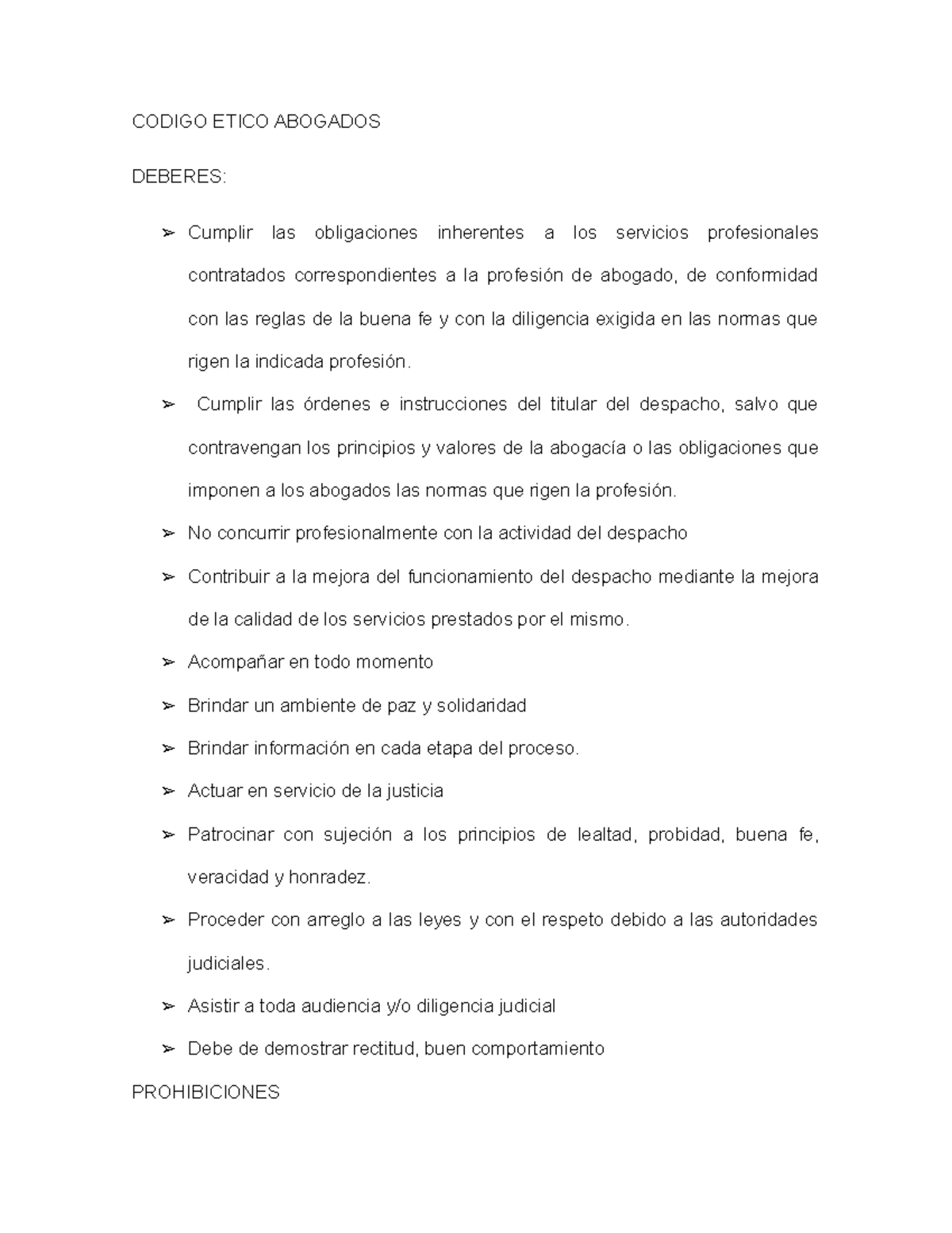 Codigo ético abogados Nota 10 CODIGO ETICO ABOGADOS DEBERES