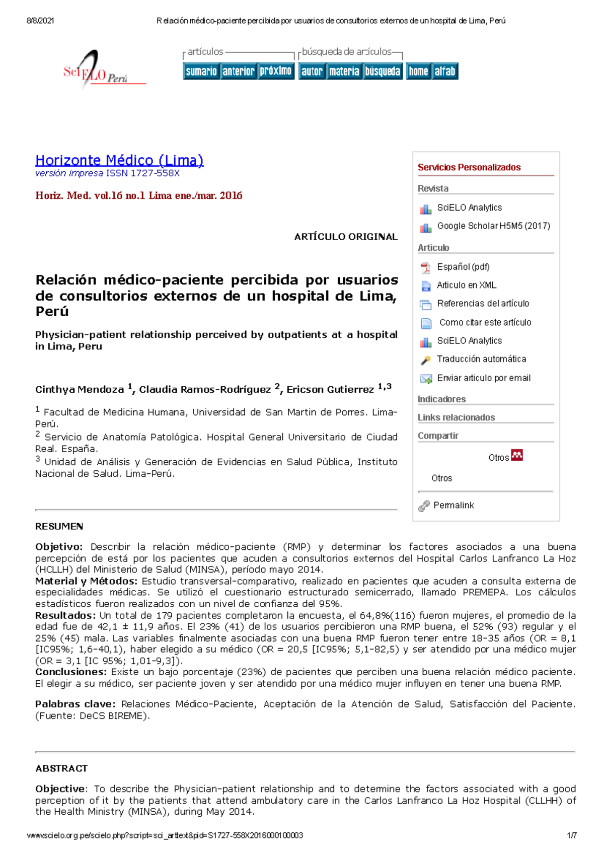 SEM 8 (2) - Relación médico-paciente percibida por usuarios de ...