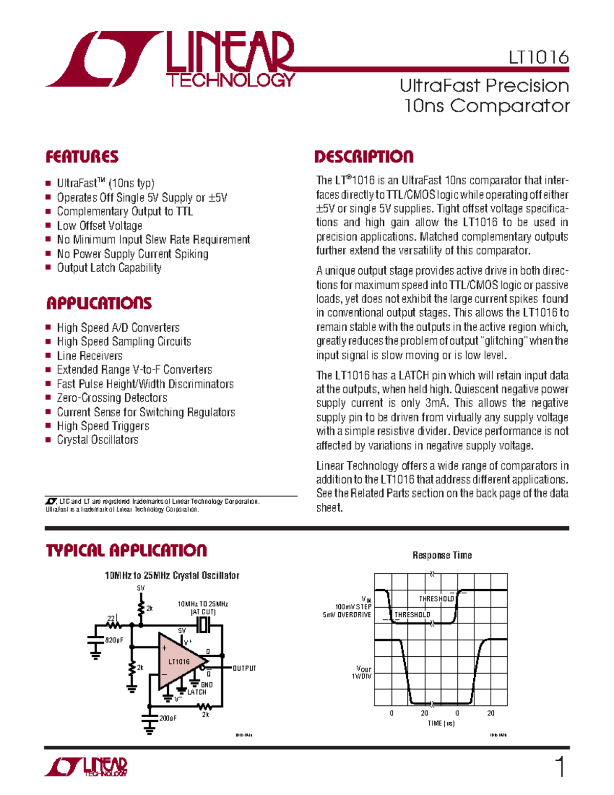 1016fc - APPLICATIO S U FEATURES DESCRIPTIO U TYPICAL APPLICATION U The ...
