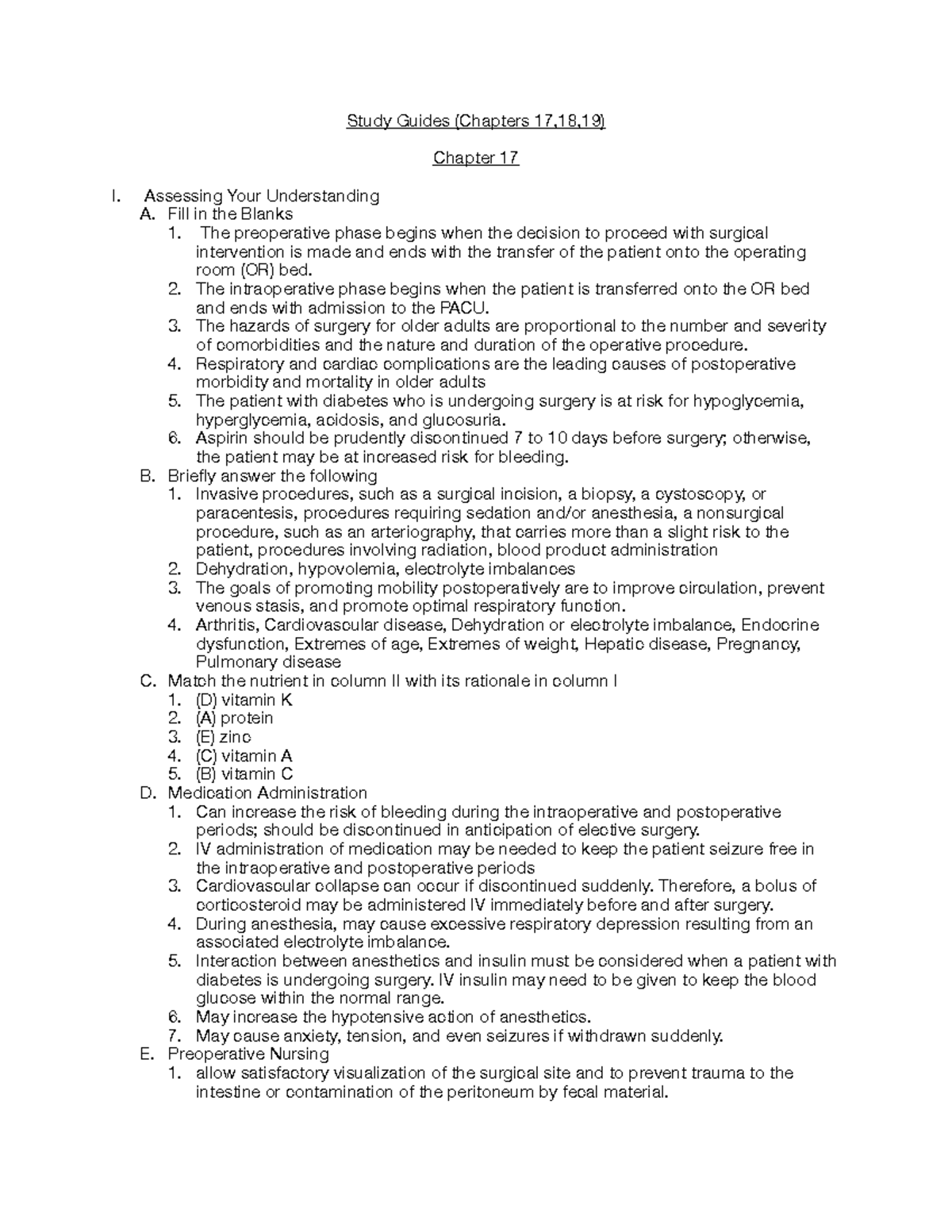 SG 17,18,19 - Study Guides (Chapters 17,18,19) Chapter 17 I. Assessing ...