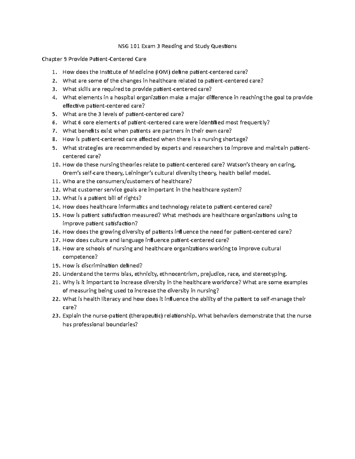 NSG 101 Chapter 9 Reading and Study Questions - NSG 101 Exam 3 Reading ...