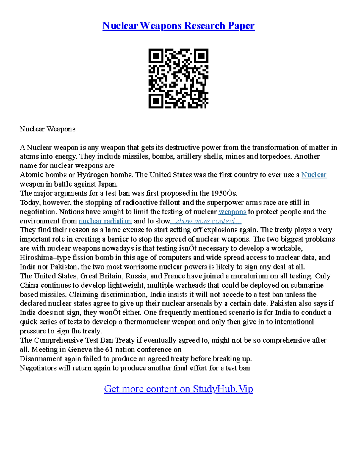 Nuclear Technology Essay - Nuclear Weapons Research Paper Nuclear ...