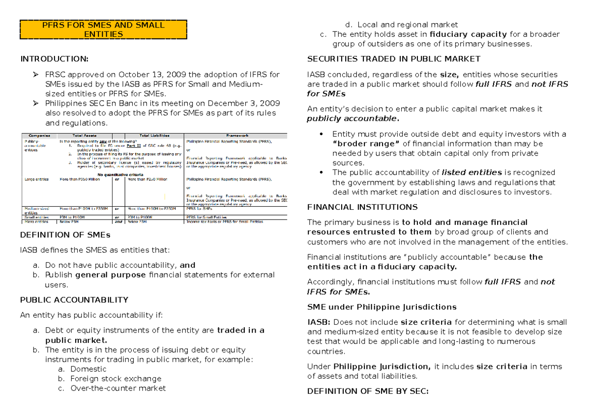 PFRS FOR SMES AND Small Entities - PFRS FOR SMES AND SMALL ENTITIES ...