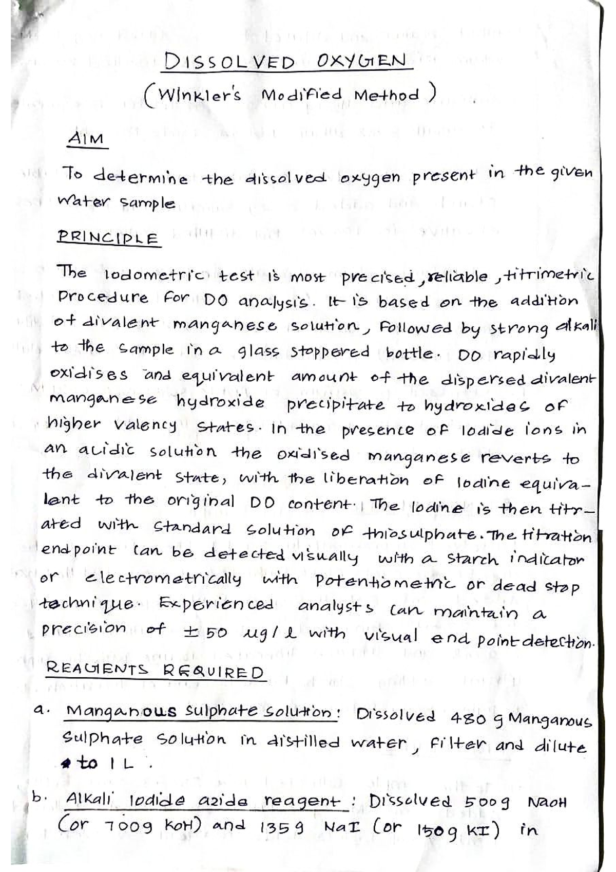 Dissolved Oxygen - Chemistry - Studocu