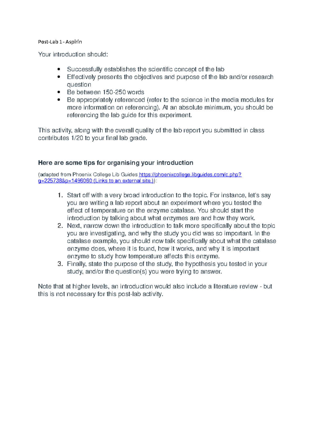 Post lab 1 asprin - Post-Lab 1- Aspirin Your introduction should ...