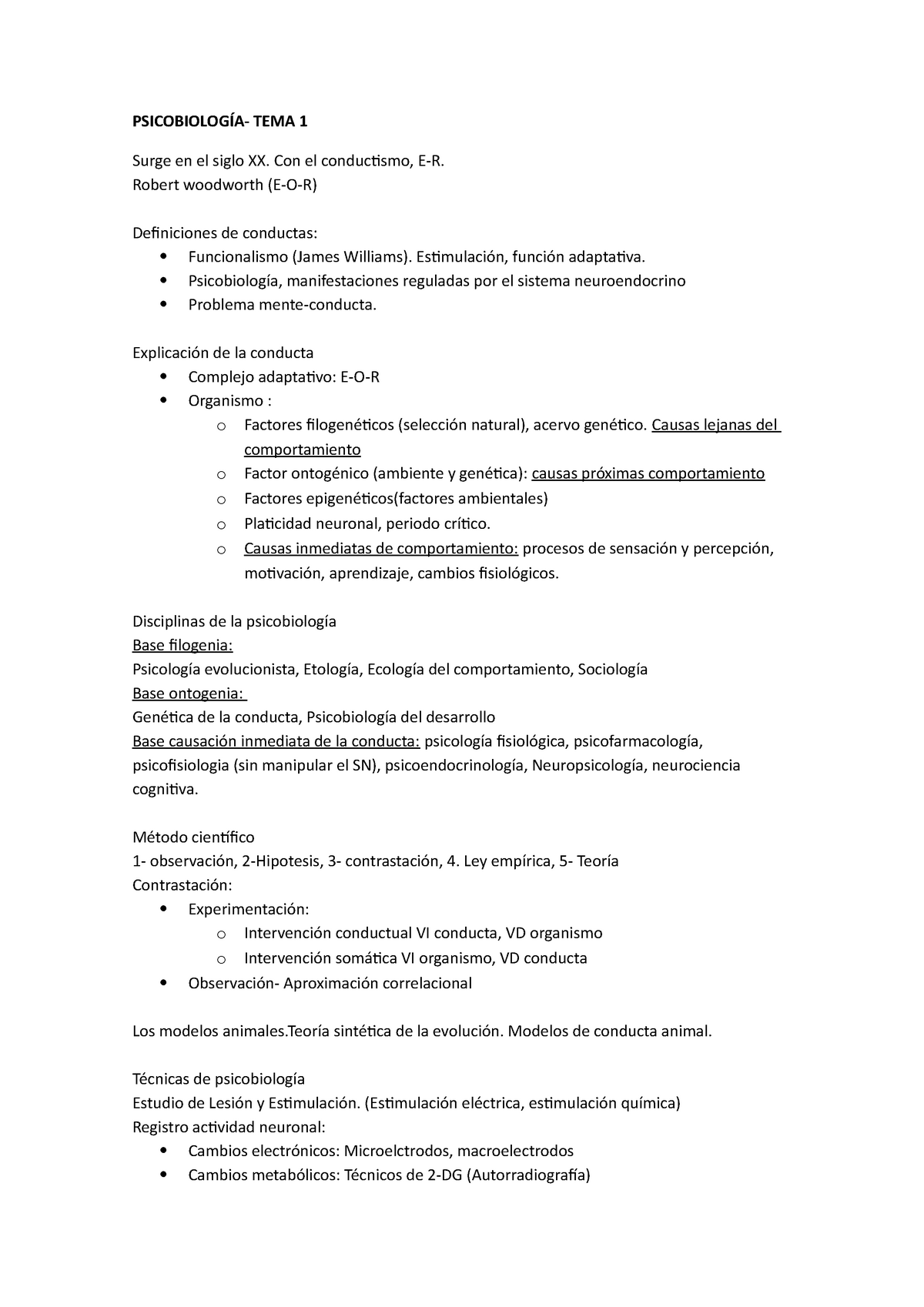 Tema 1 Resumen Psicobiologia UNED Psicologia - PSICOBIOLOGÍA- TEMA 1 ...