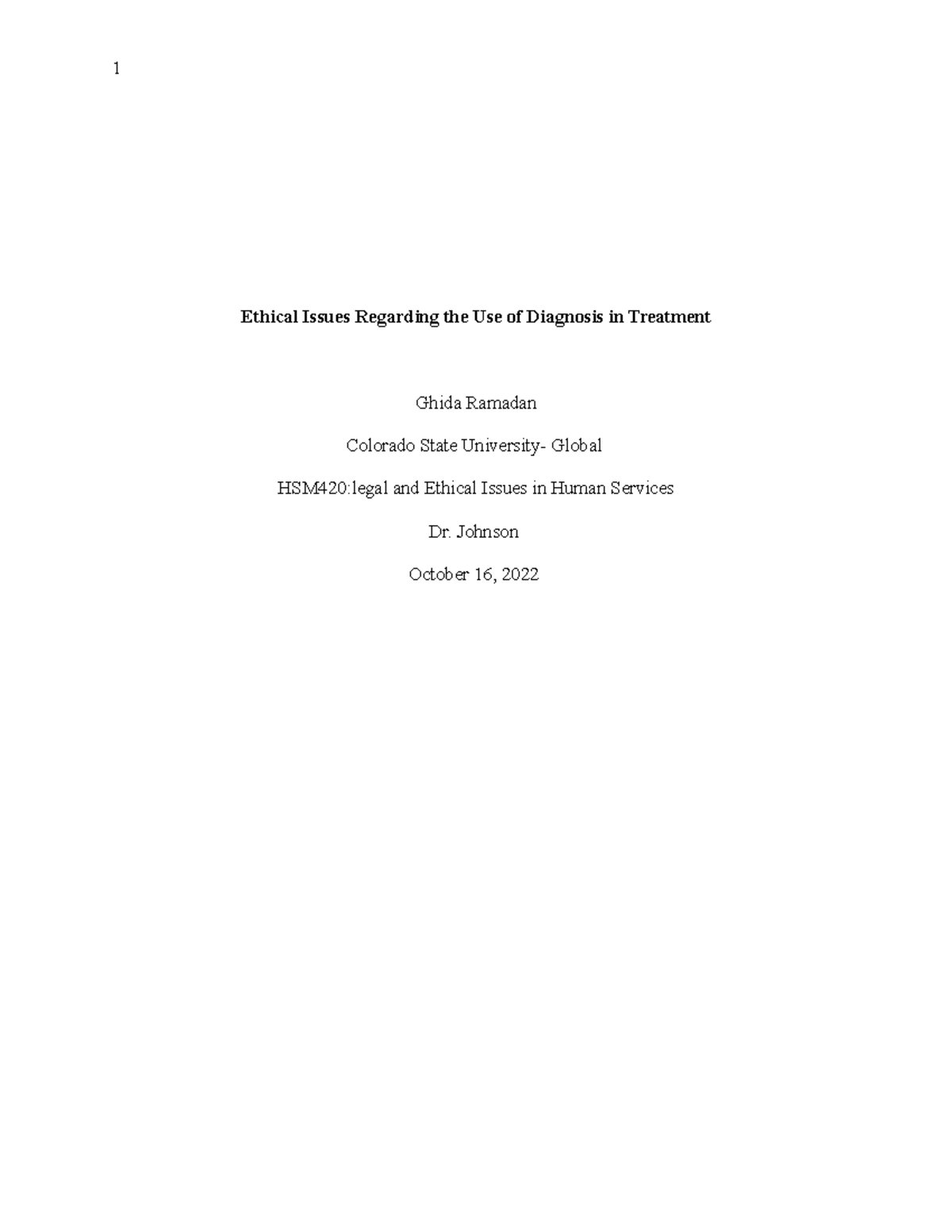 Ethical Issues Regarding the Use of Diagnosis in Treatment - Johnson ...