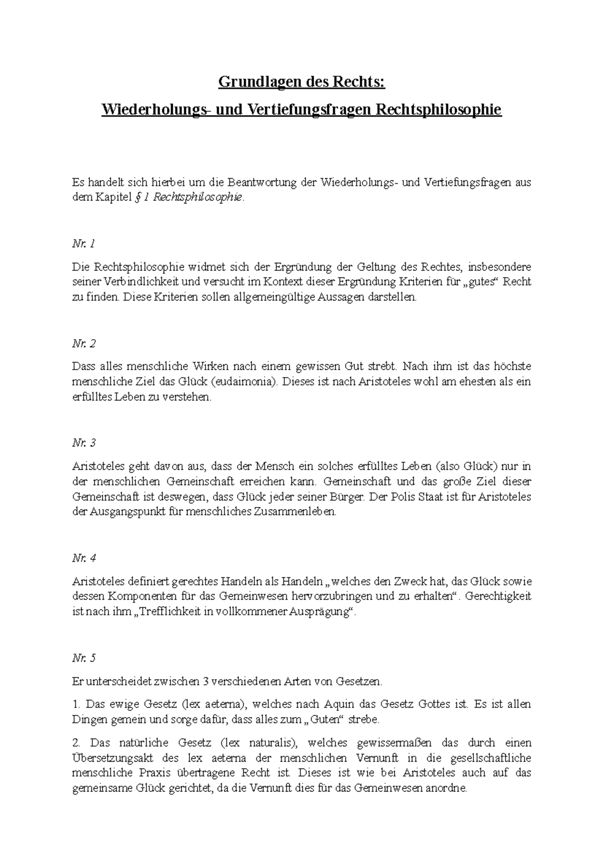 Grundlagen des Rechts Wiederholungs und Vertiefungsfragen