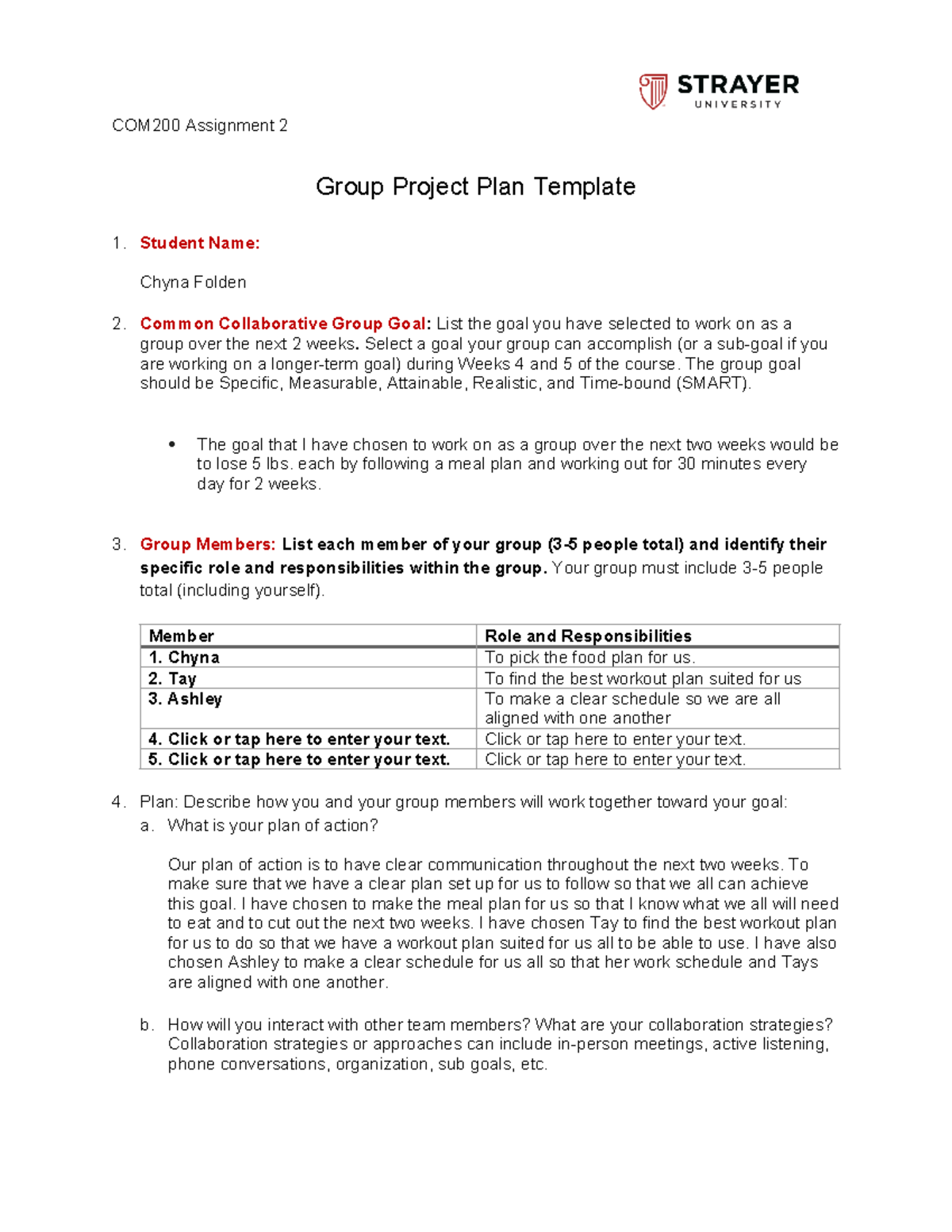 Cf Group Project Plan - school work - COM200 Assignment 2 Group Project ...