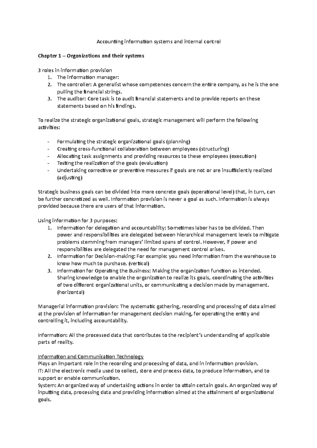 Summary Accounting Information Systems and Internal Control - Summary ...