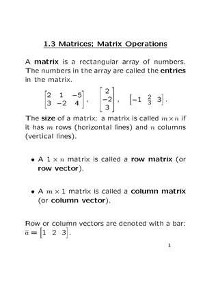 MAT2A201 - Chapter 1 Lecture Notes - 1 Linear Systems; Invertible ...