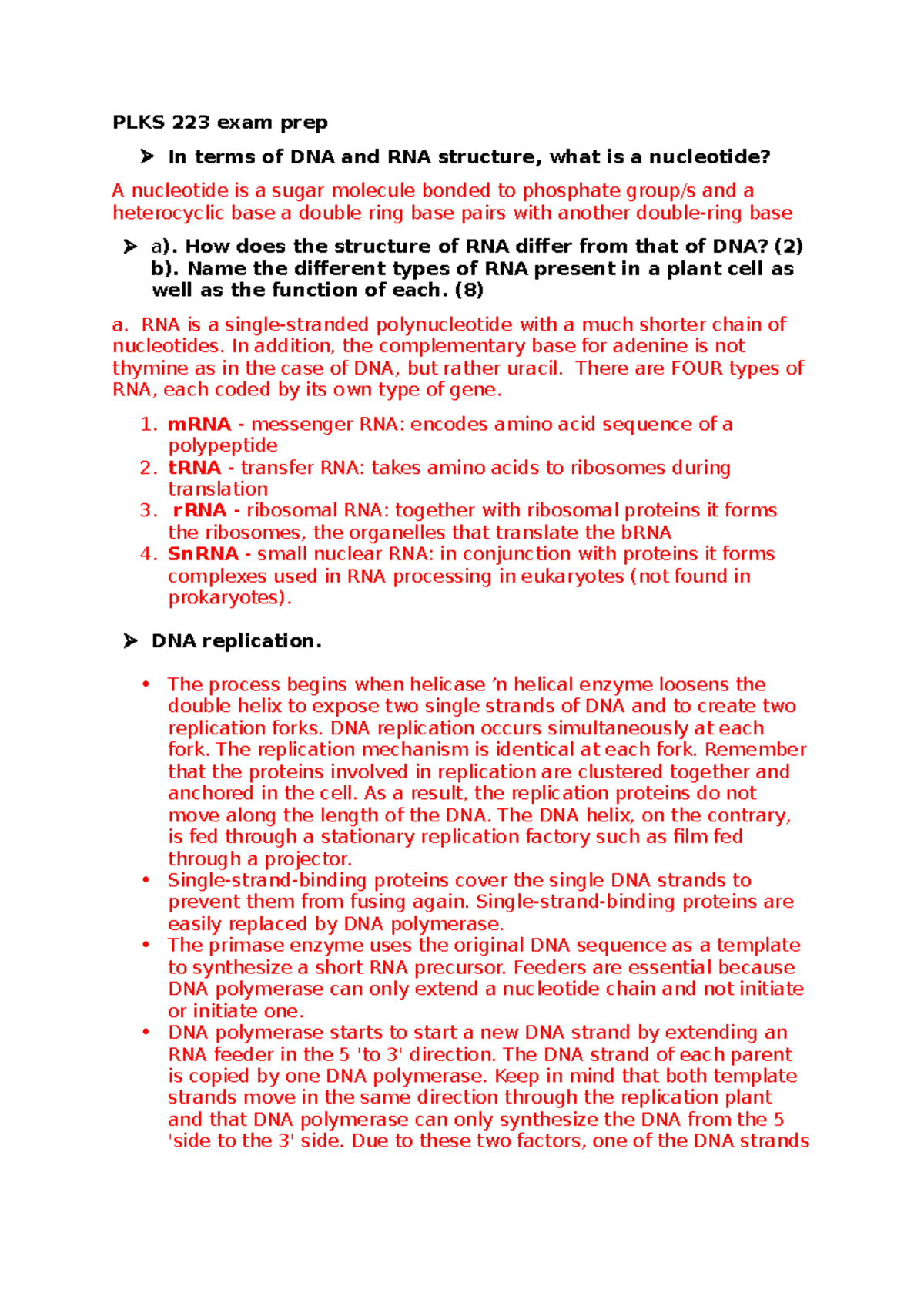 PLKS 223 exam prep - translation, dna replication and transcription ...