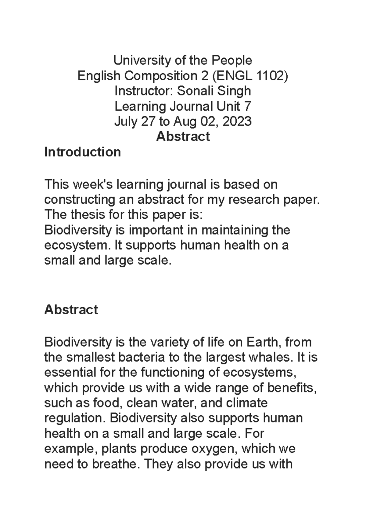 ENGL1102LJ - Learning Journal - University of the People English ...
