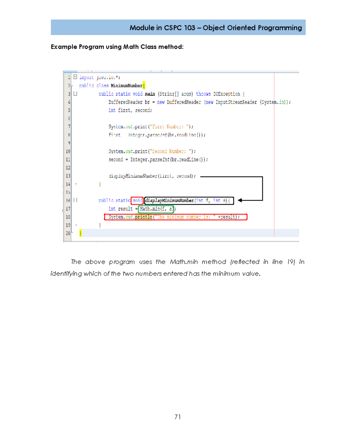 Lesson 8 - Example Program using Math Class method: The above program ...