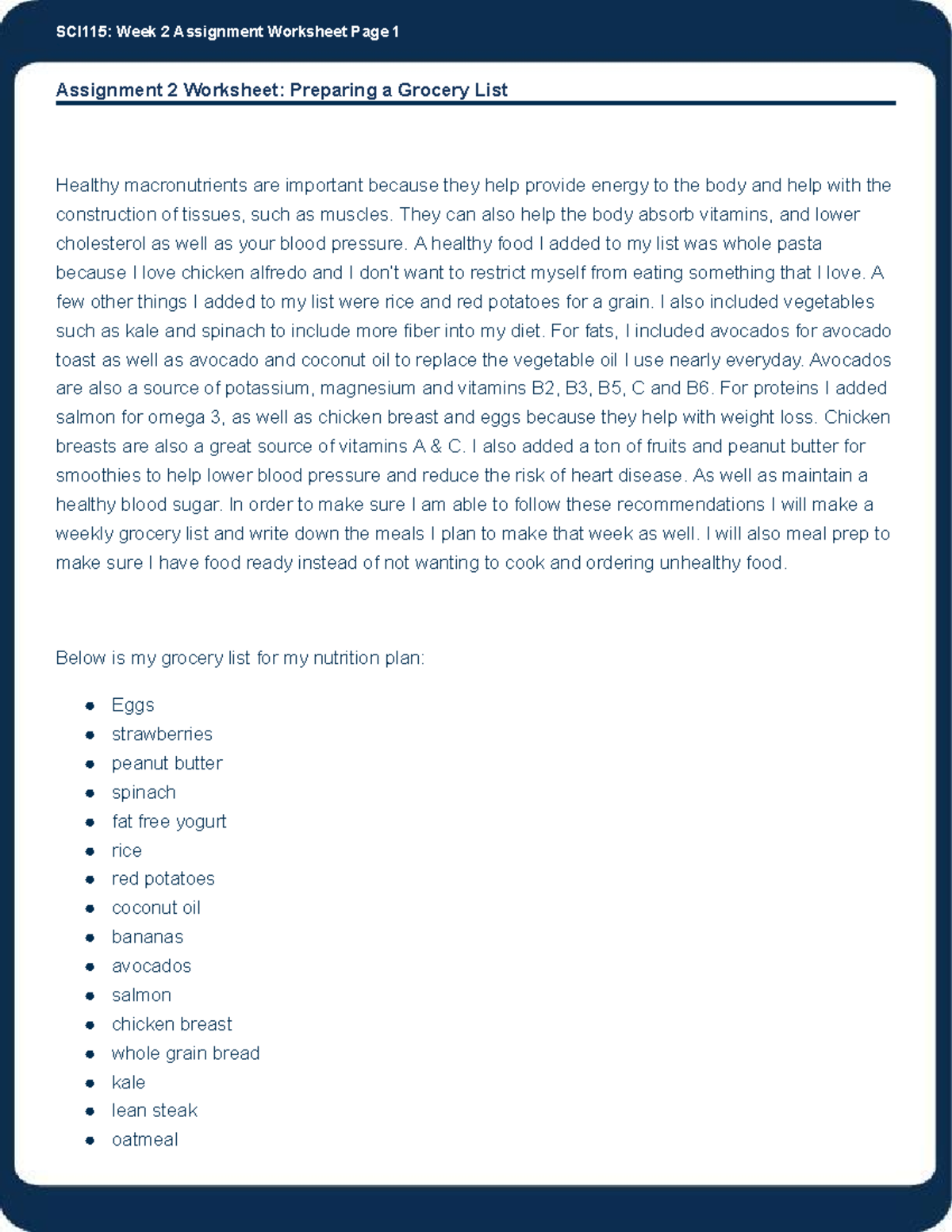 SCI115 wk2 assn - SCI115: Week 2 Assignment Worksheet Page 1 ...