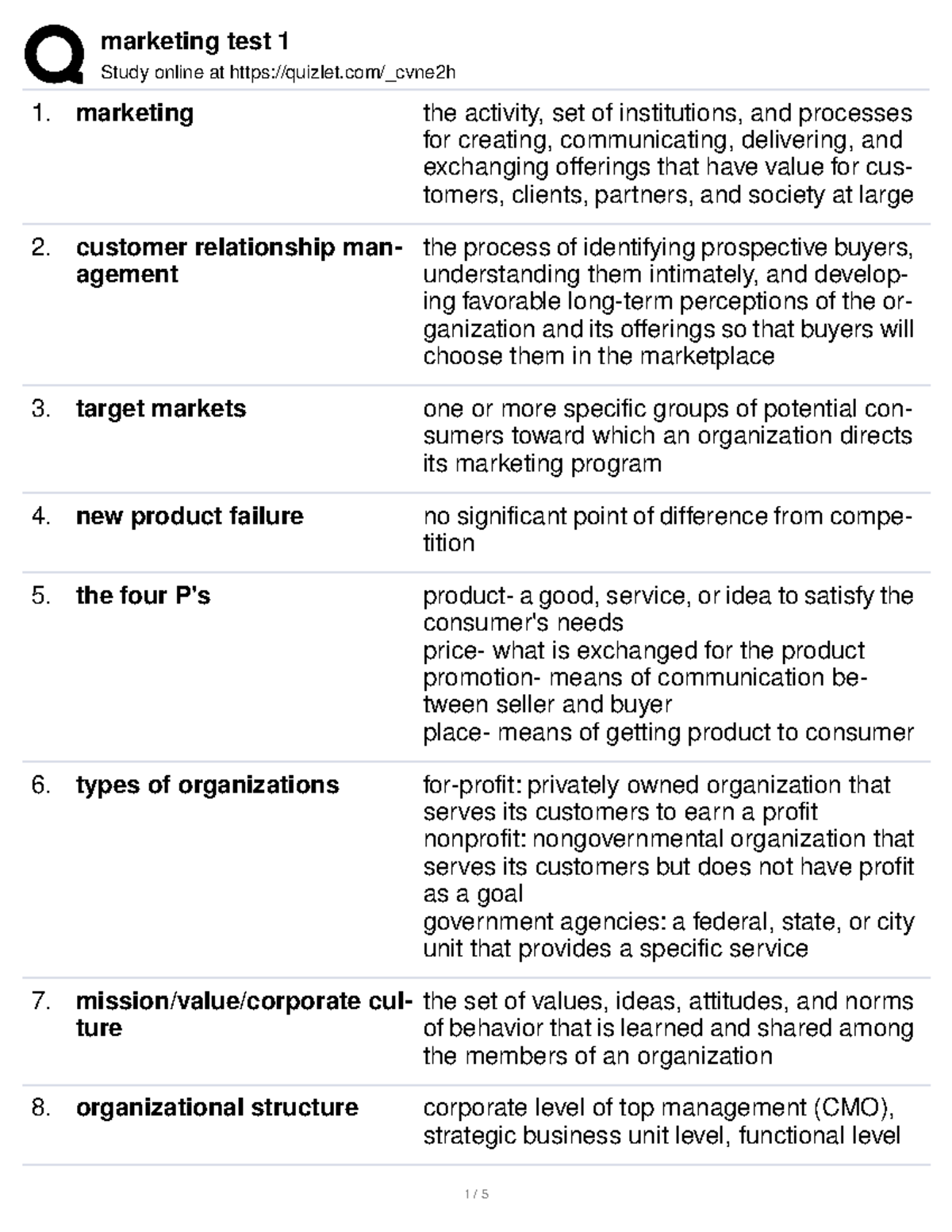 Marketing Midterm Exam - Study Online At Quizlet/_cvne2h Marketing The ...