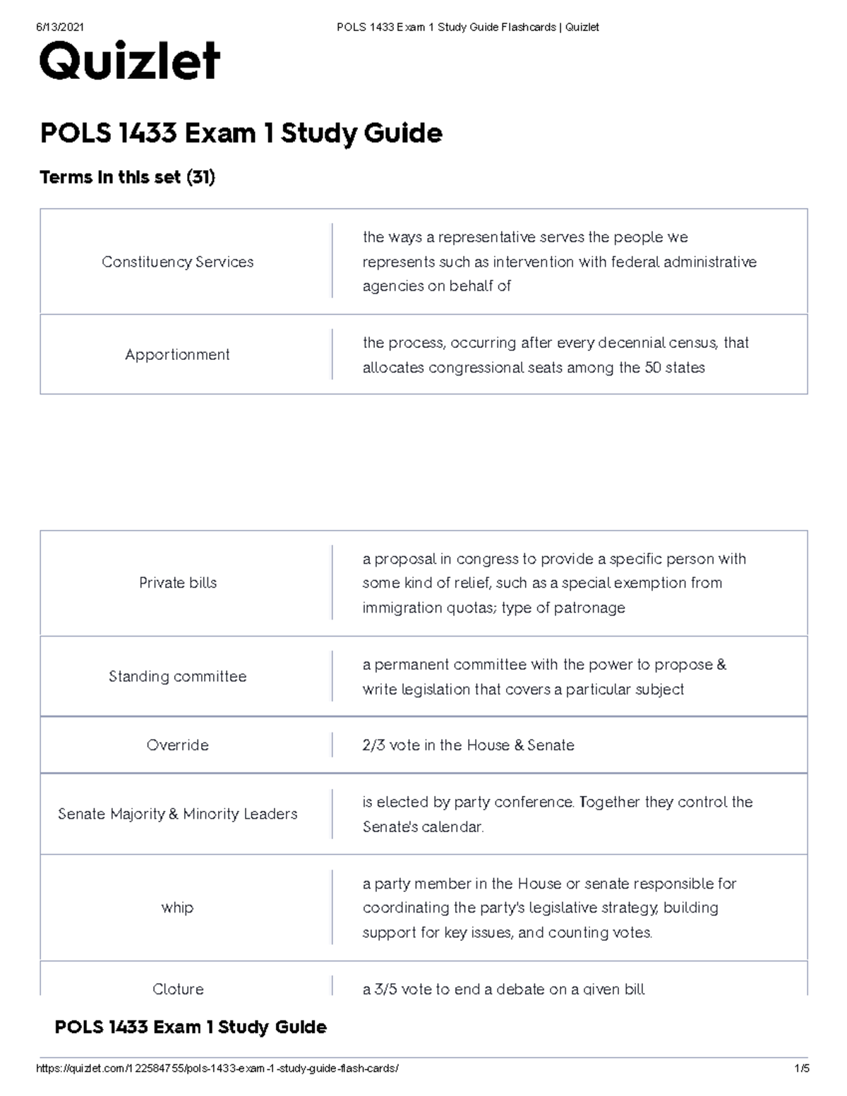 POLS 1433 Exam 1 Study Guide Flashcards Quizlet - POLS 1433 Exam 1 ...