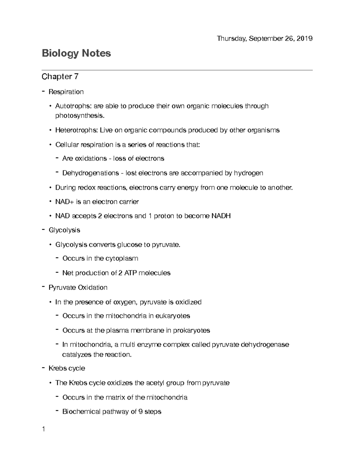 Chapter 7 - Thursday, September 26, 2019 Biology Notes Chapter 7 ...