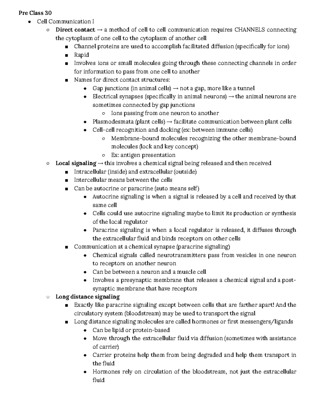 BIOL 1107 Study Guide For Exam 4 - Pre Class 30 Cell Communication I ...