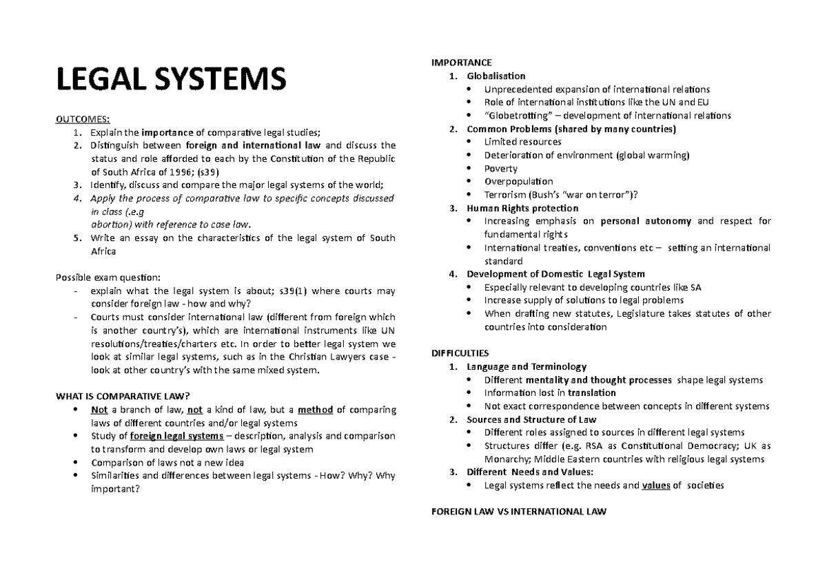 Comparative Law Summary Notes 2019. - LT1 - RU - Studocu