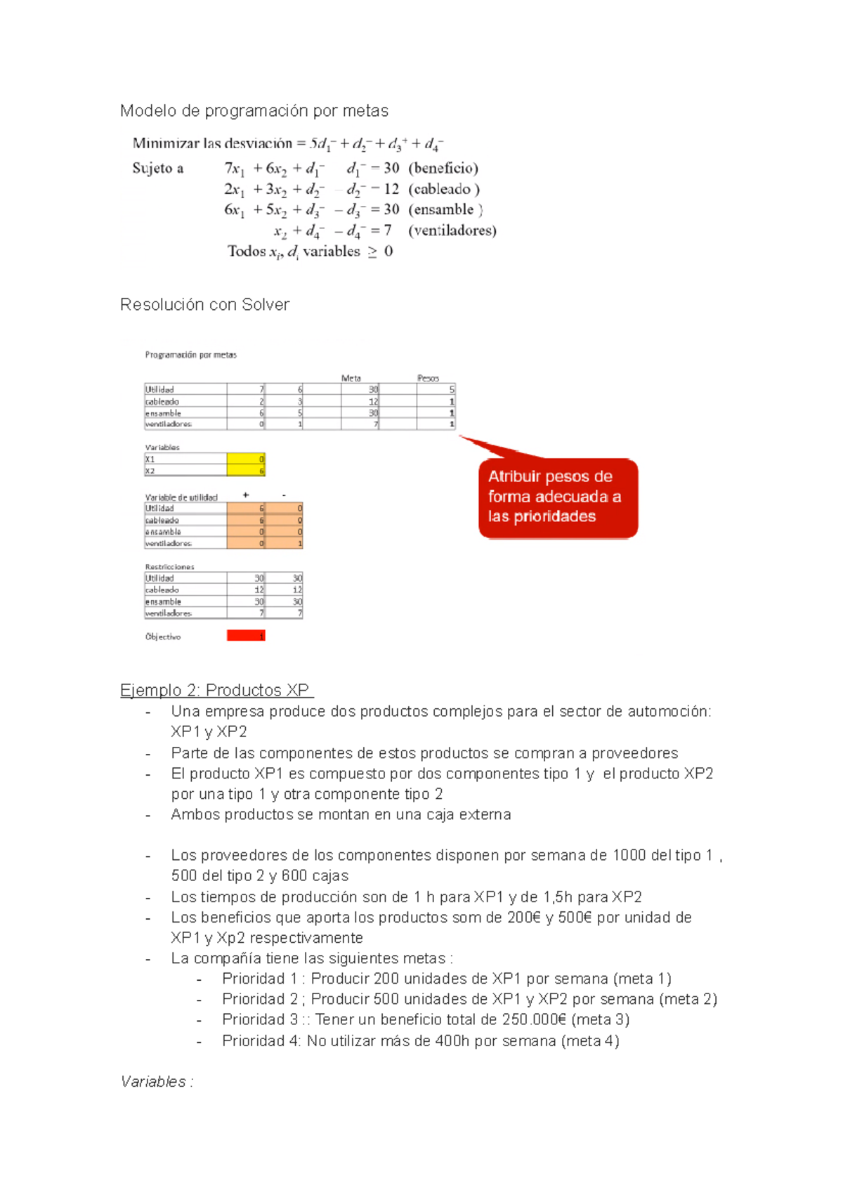 Modelo de programación por metas - Modelo de programación por metas  Resolución con Solver Ejemplo - Studocu