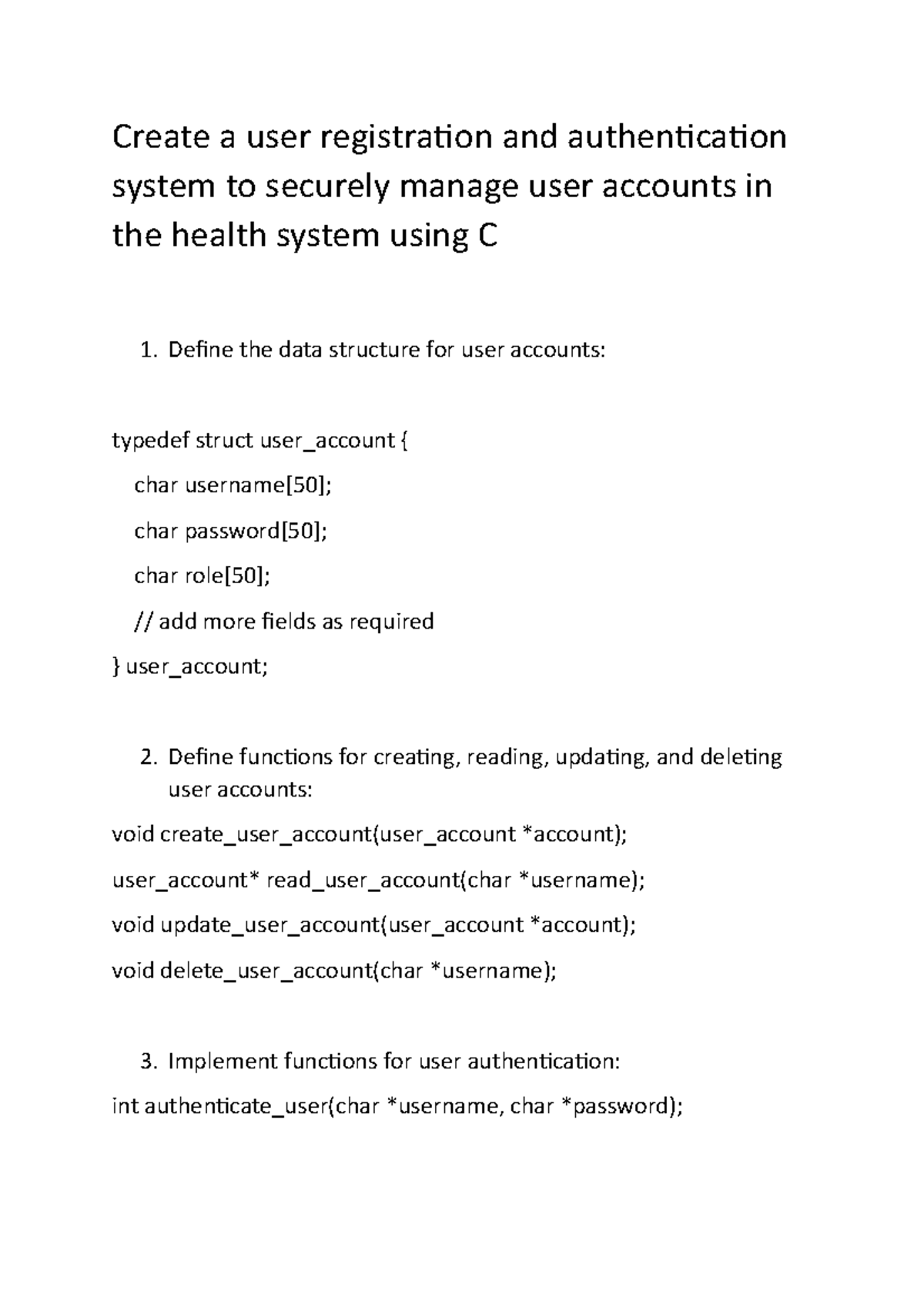 Accounts in the health system using C - Create a user registration and ...