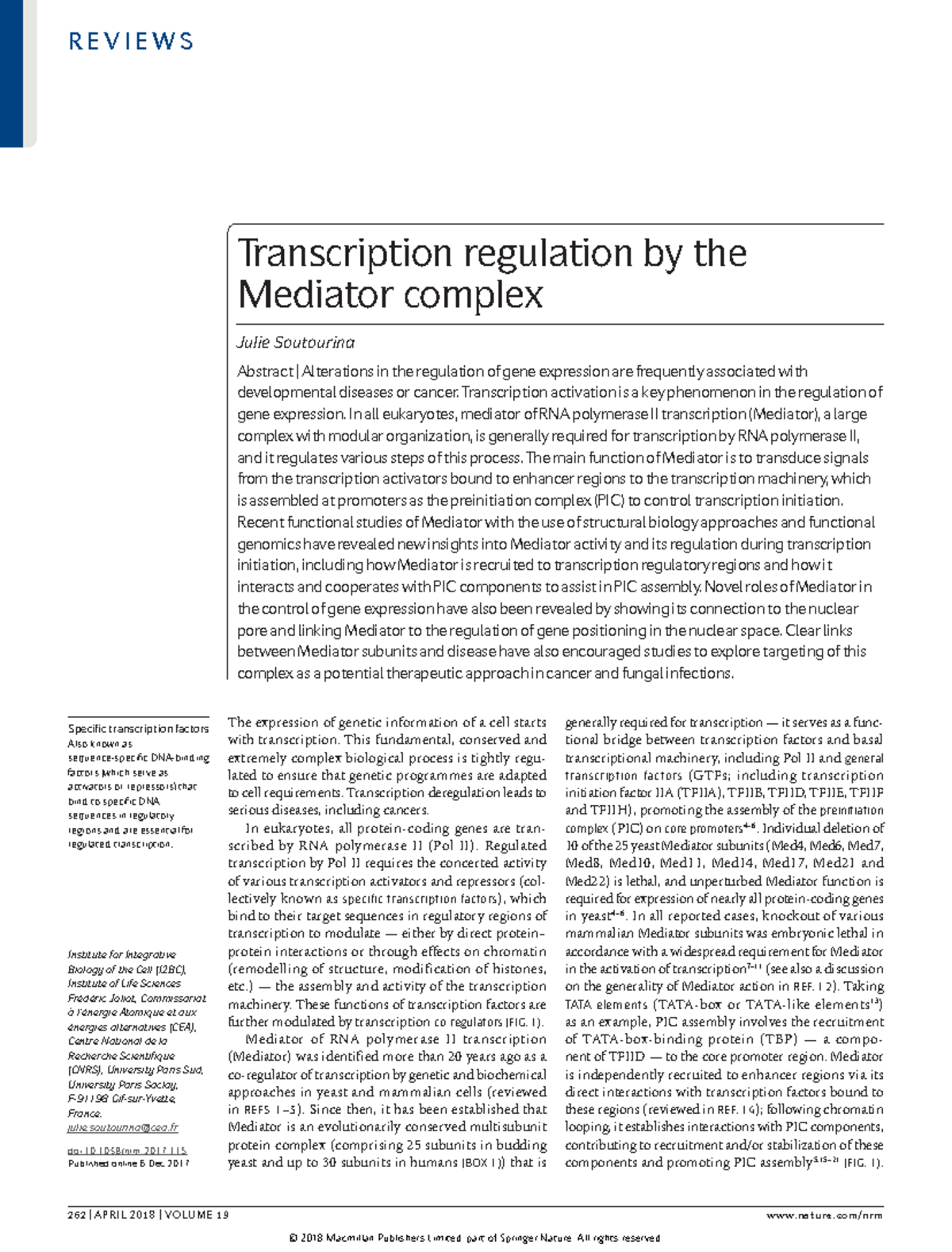 01 - 2018 - Transcription Regulation By The Mediator Complex - The ...