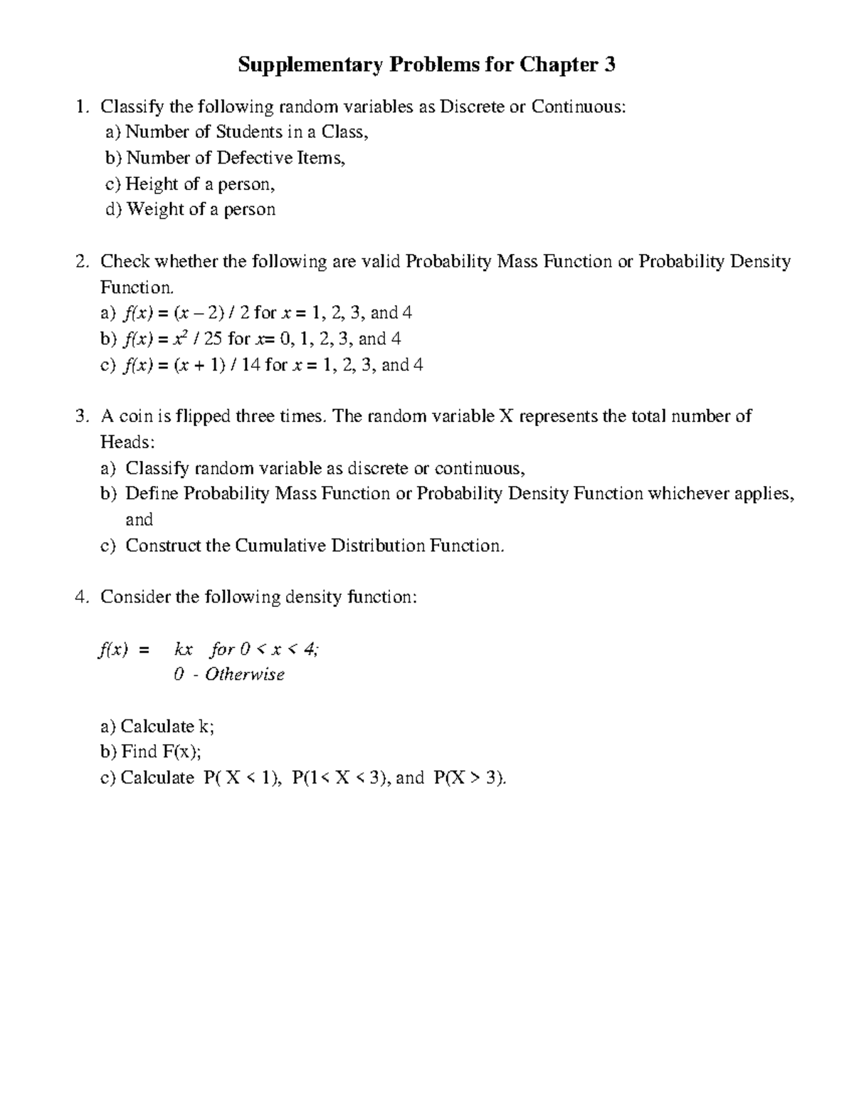 CH.3 Probability Distribution Supplementary Problems - Supplementary ...