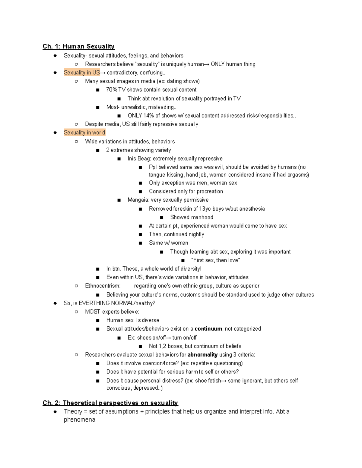 PSYC 3260 Notes - Ch. 1: Human Sexuality Sexuality- sexual attitudes ...