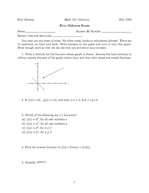 Fall 2021 midterm 1 a solutions - Name Student ID Math 1A, Calculus ...