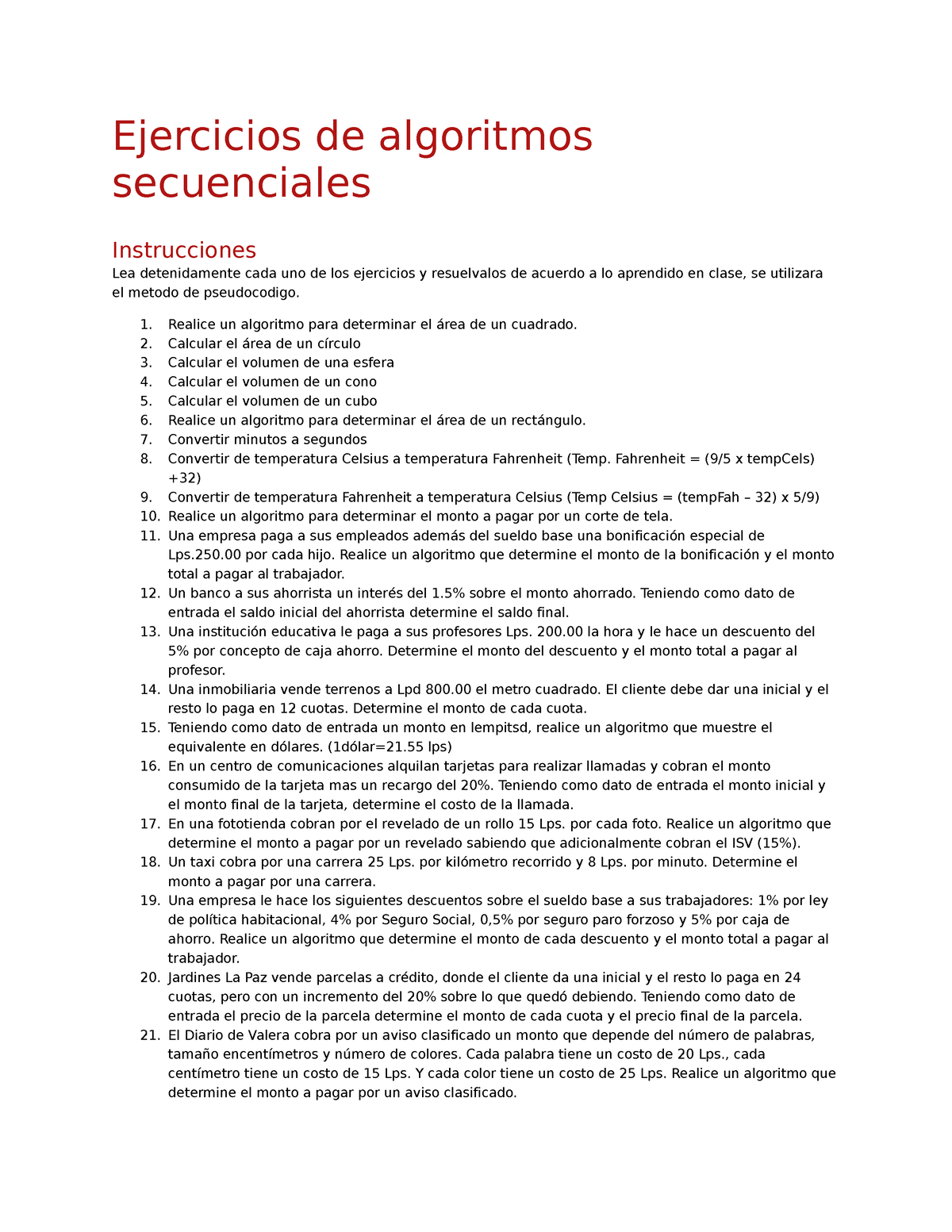 Actividad 2 - Ejercicios De Algoritmos Secuenciales - Ejercicios De ...