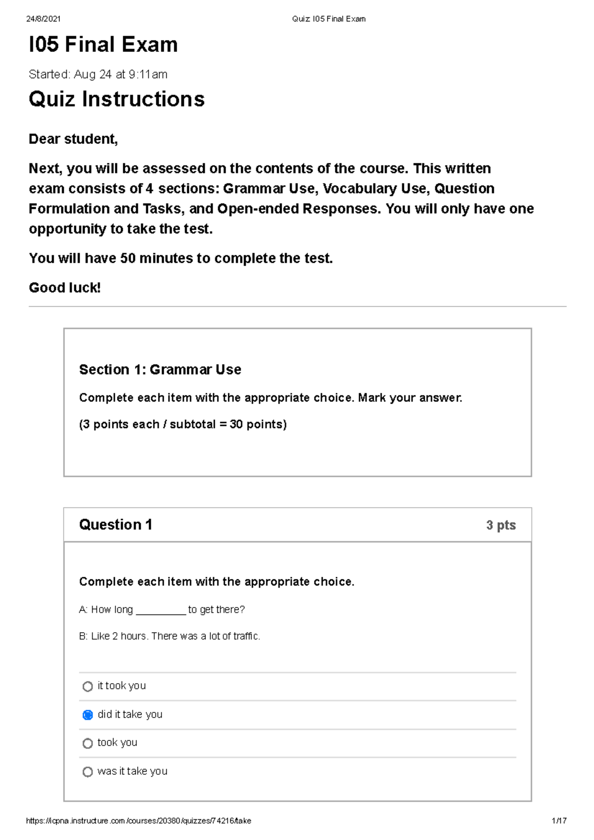 Quiz I05 Final Exam-1 - Es un examen que te servirá mucho de ayuda para ...