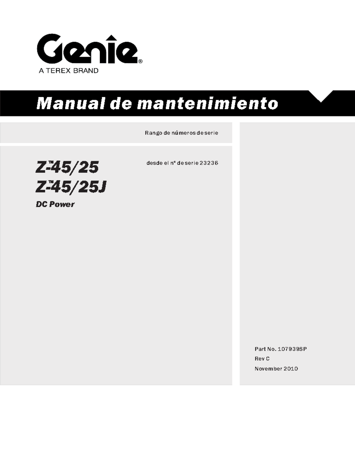 Z4525 - Parts Manual Serial Number Range Manual de mantenimiento Part ...