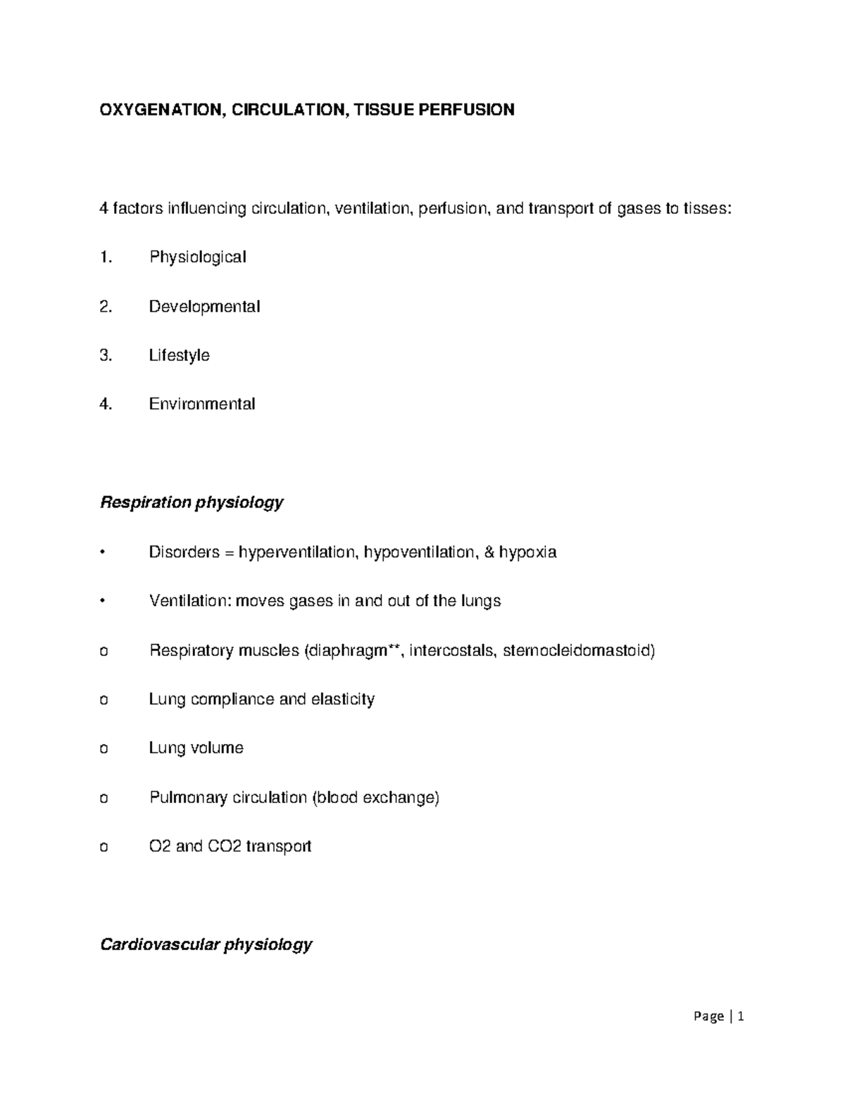 Oxygenation, Circulation, Tissue Perfusion - OXYGENATION, CIRCULATION ...