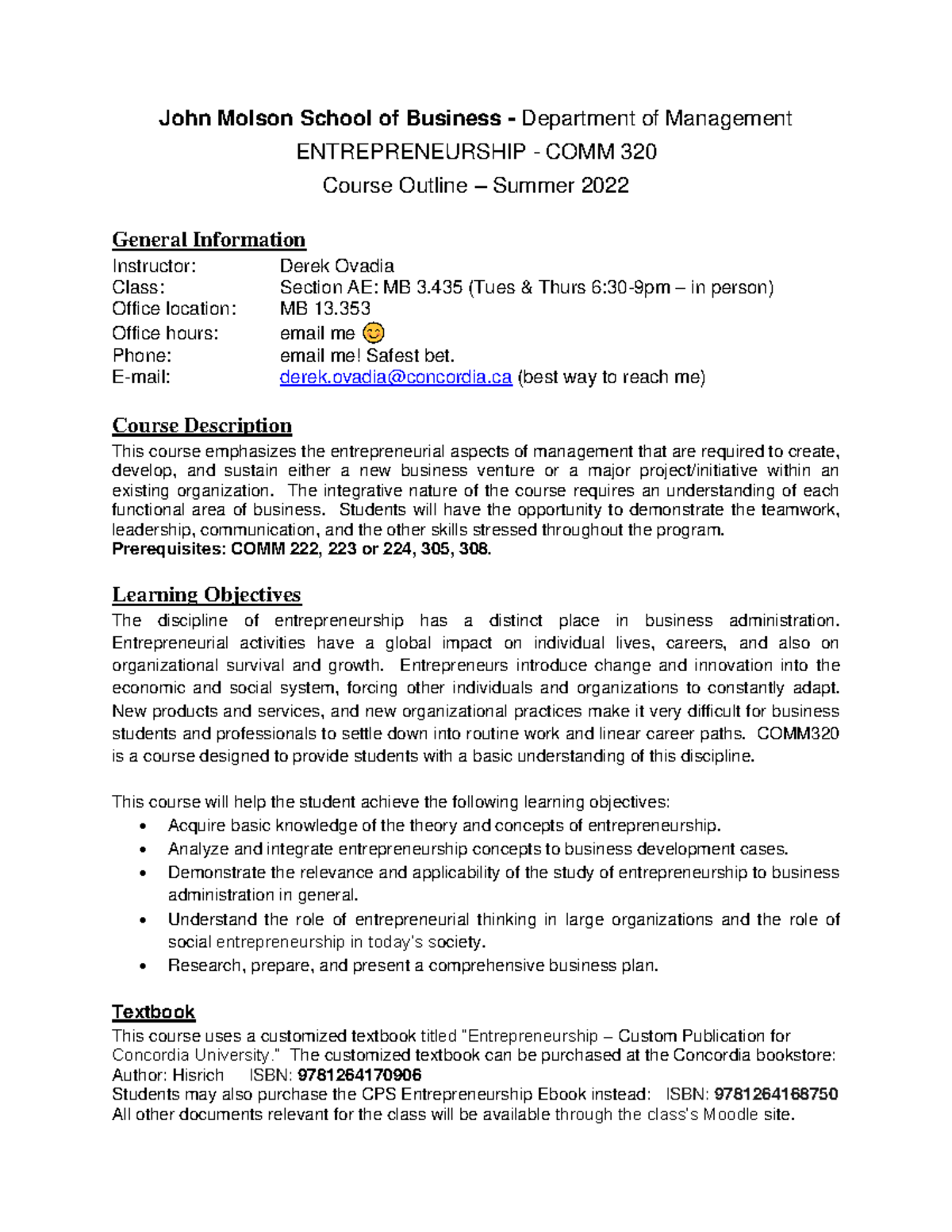 COMM320AE - Summer 2022 - Course Outline - John Molson School of ...