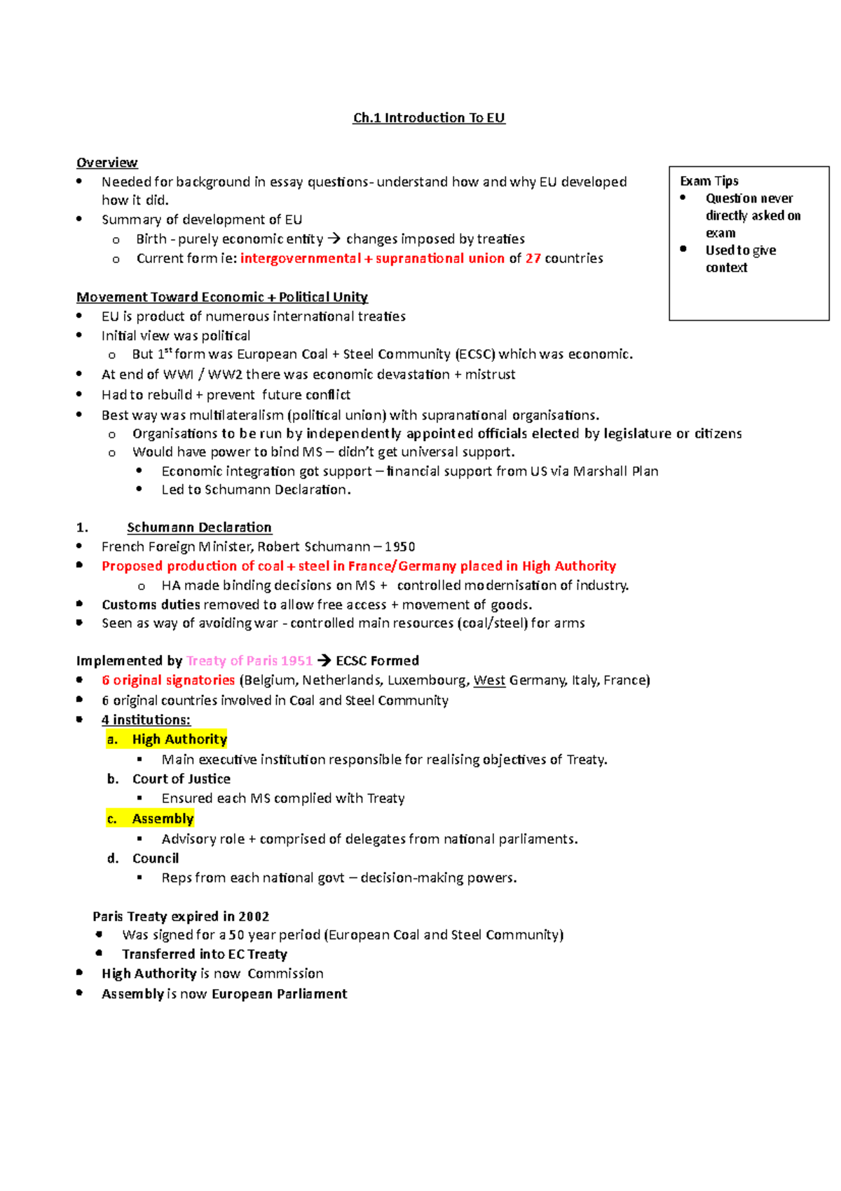 Ch.1 Introduction To EU - Ch Introduction To EU Overview Needed for ...