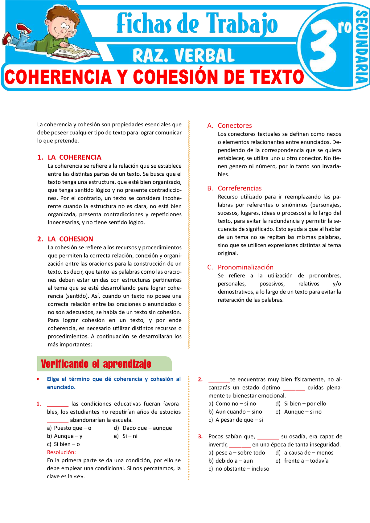 Coherencia Y Cohesion De Texto Para Terce Grado De Secundaria - La ...