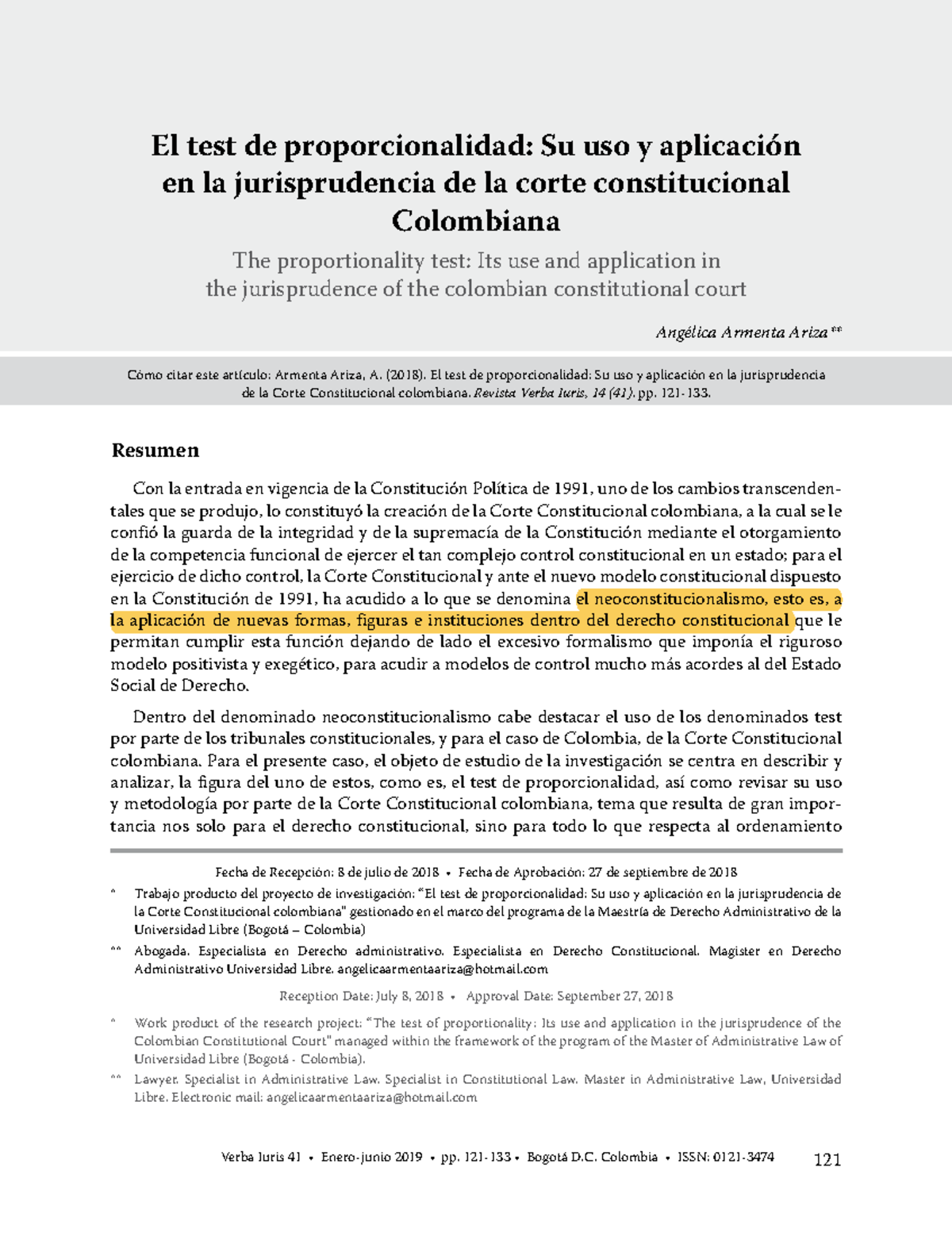 El Test De Proporcionalidad Uso Y Aplicación Angélica Armenta Ariza