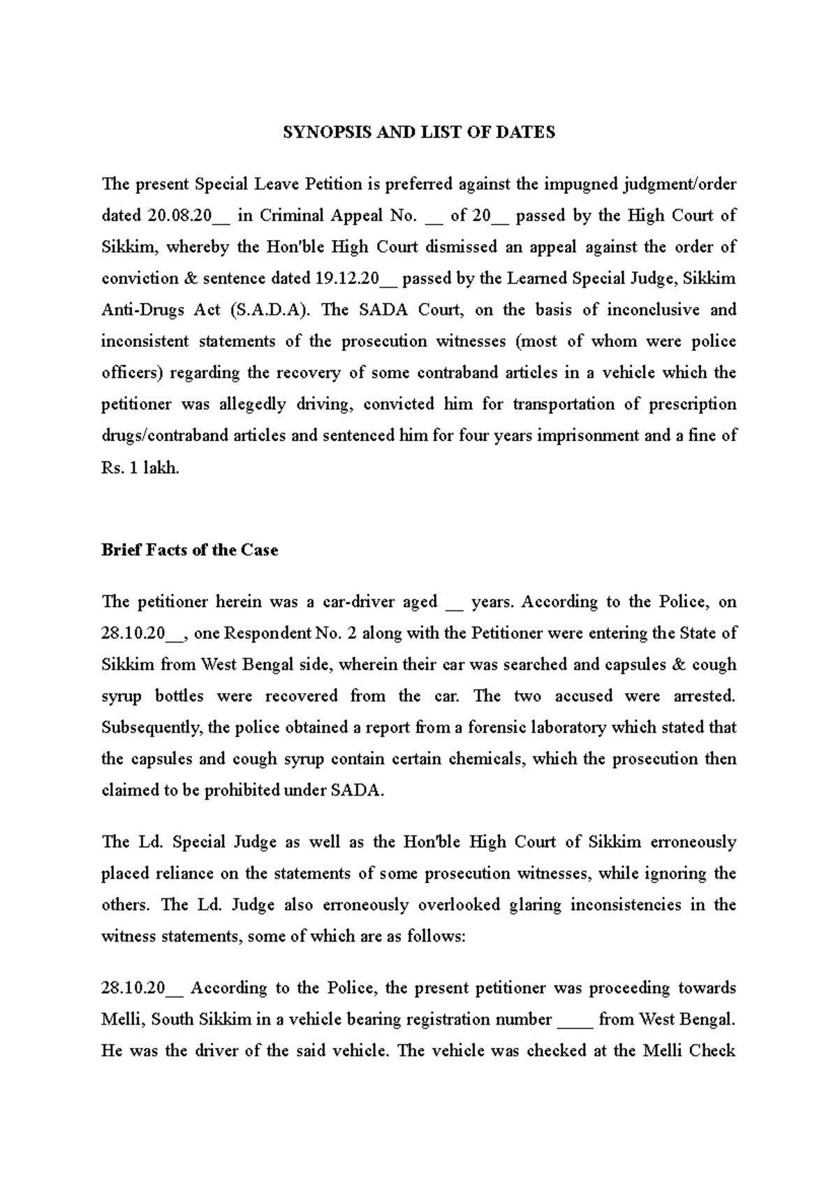 SLP Criminal In SC - Format of slp - SYNOPSIS AND LIST OF DATES The ...