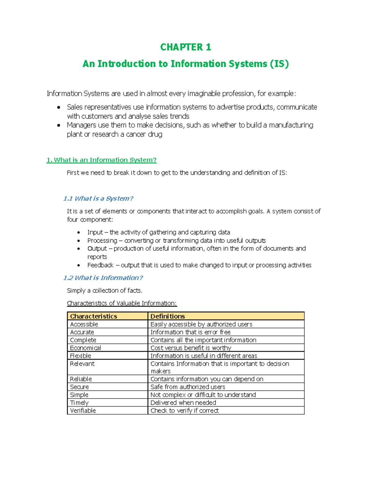 INF1505 Tutor Summaries CHAPTER 1 An Introduction to Information Systems (IS