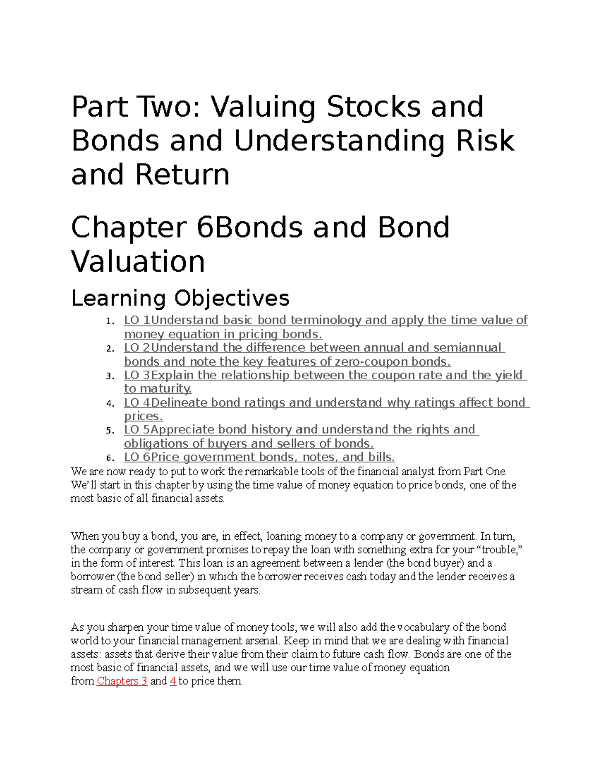 Chapter 6- Bonds AND BOND Valuation - Part Two: Valuing Stocks and ...