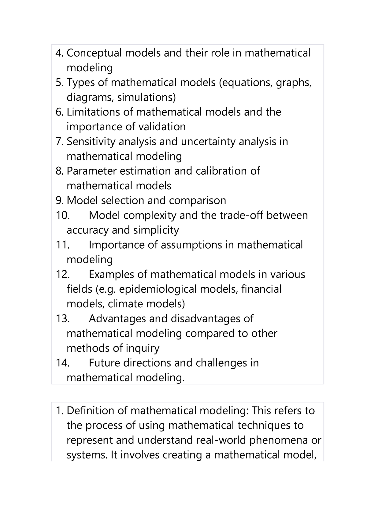 literature review mathematical model