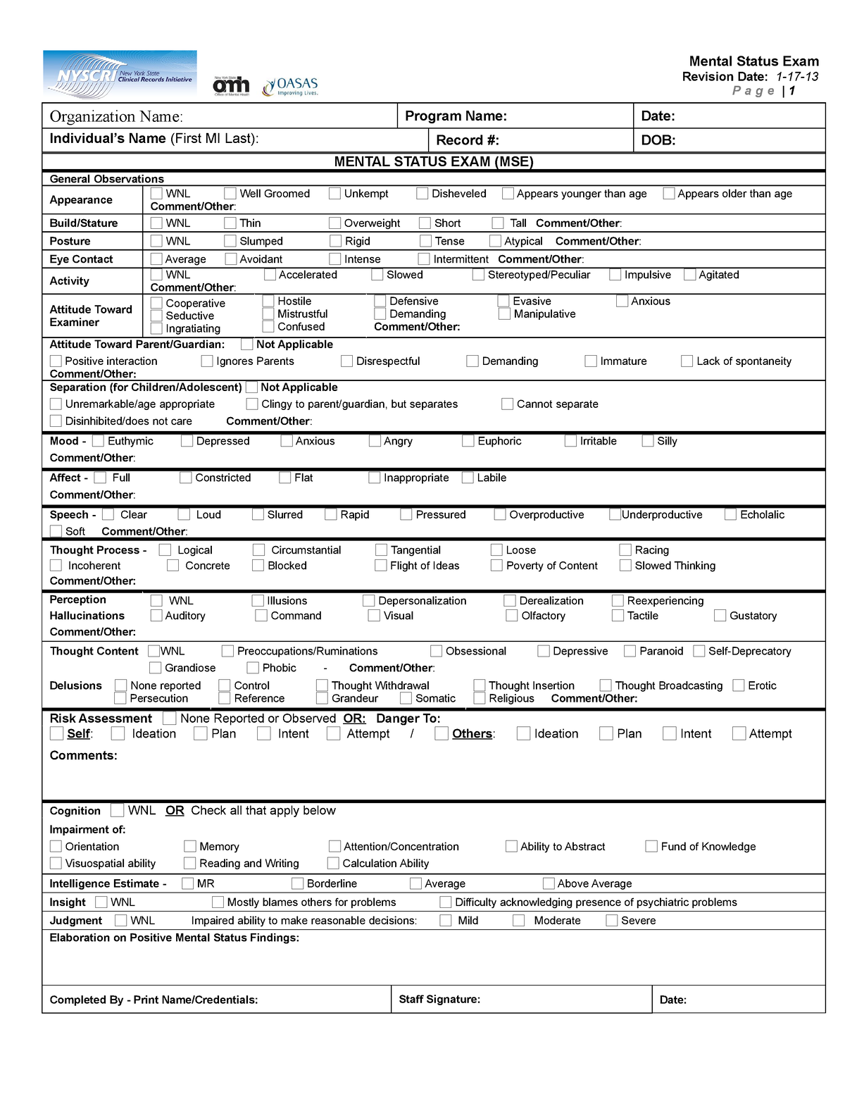 Mental status exam template 03 - Mental Status Exam Revision Date: 1-17 ...