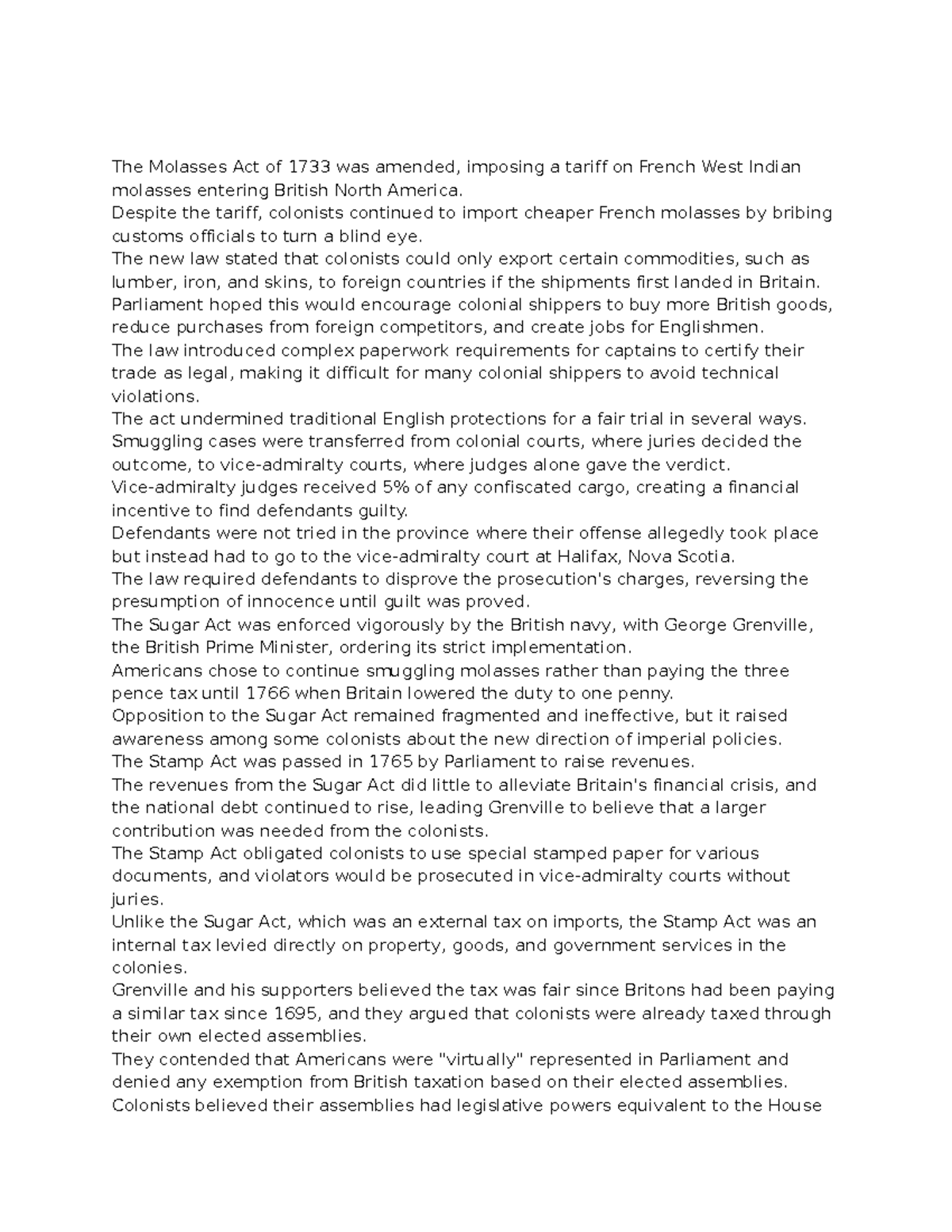 Chapter 5 n/a The Molasses Act of 1733 was amended, imposing a