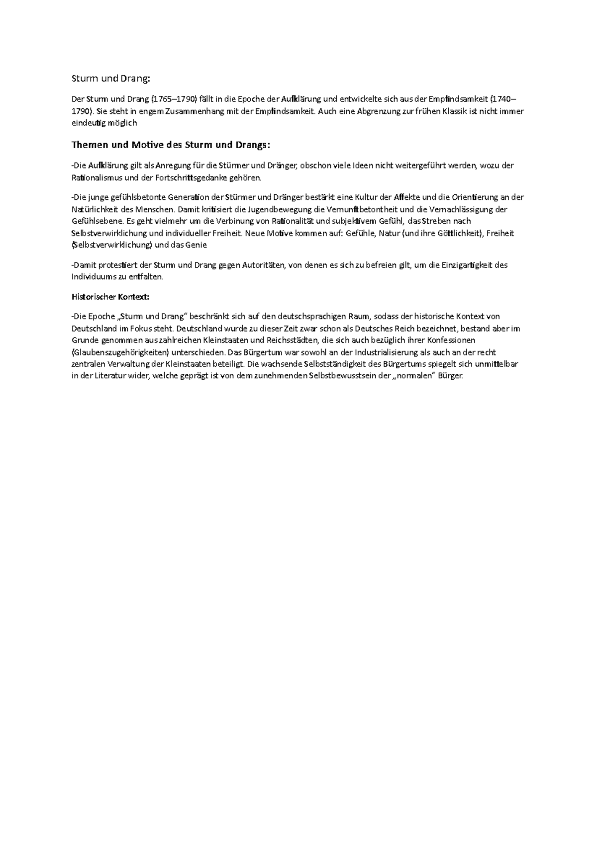 Sturm und Drang Sie steht in engem Zusammenhang mit der