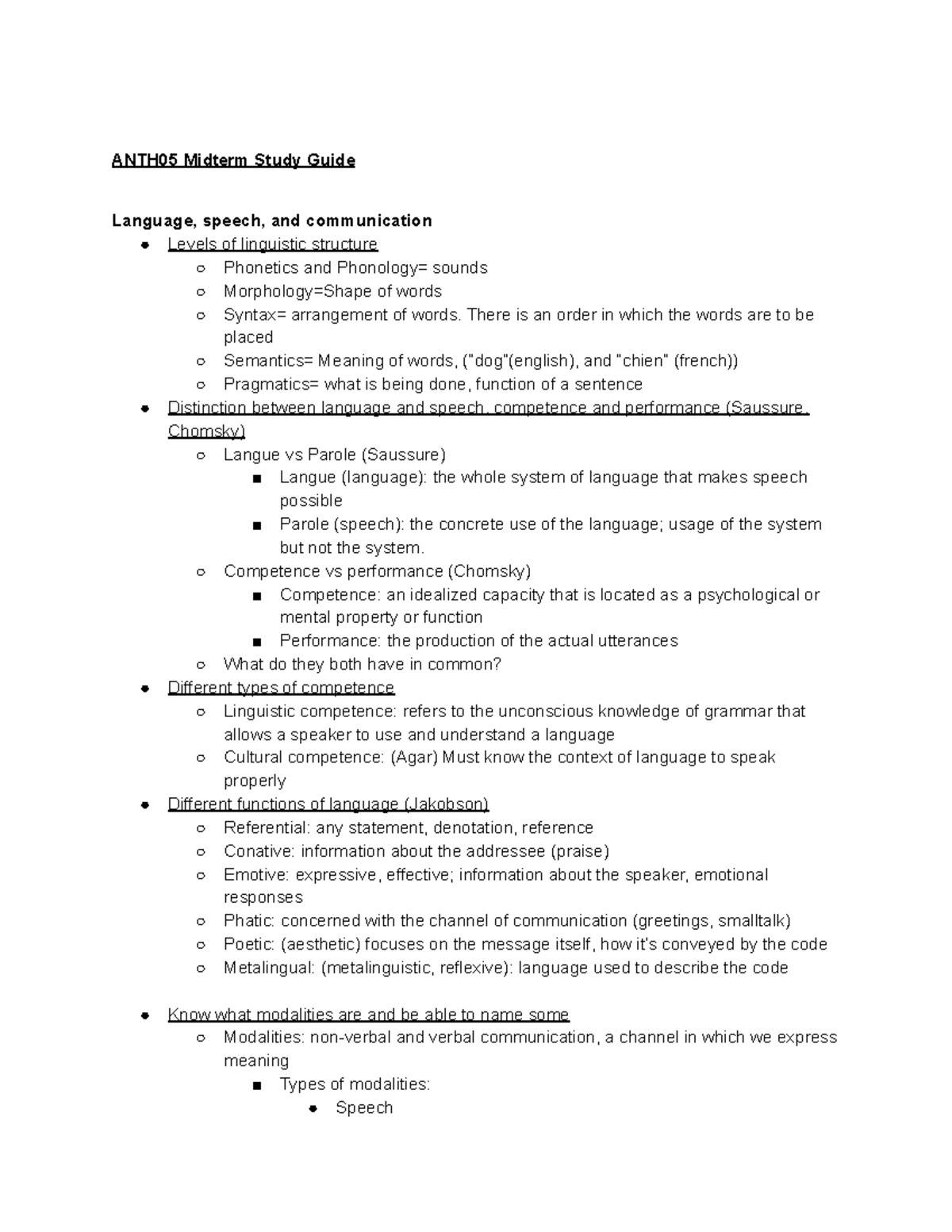 ANTH05 Midterm Study Guide ANTH05 Midterm Study Guide Language